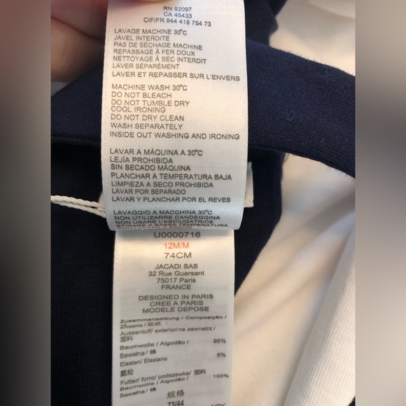 NWT! Jacadi Paris two piece white collared bodysuit & navy blue overall loungers - Picture 9 of 12